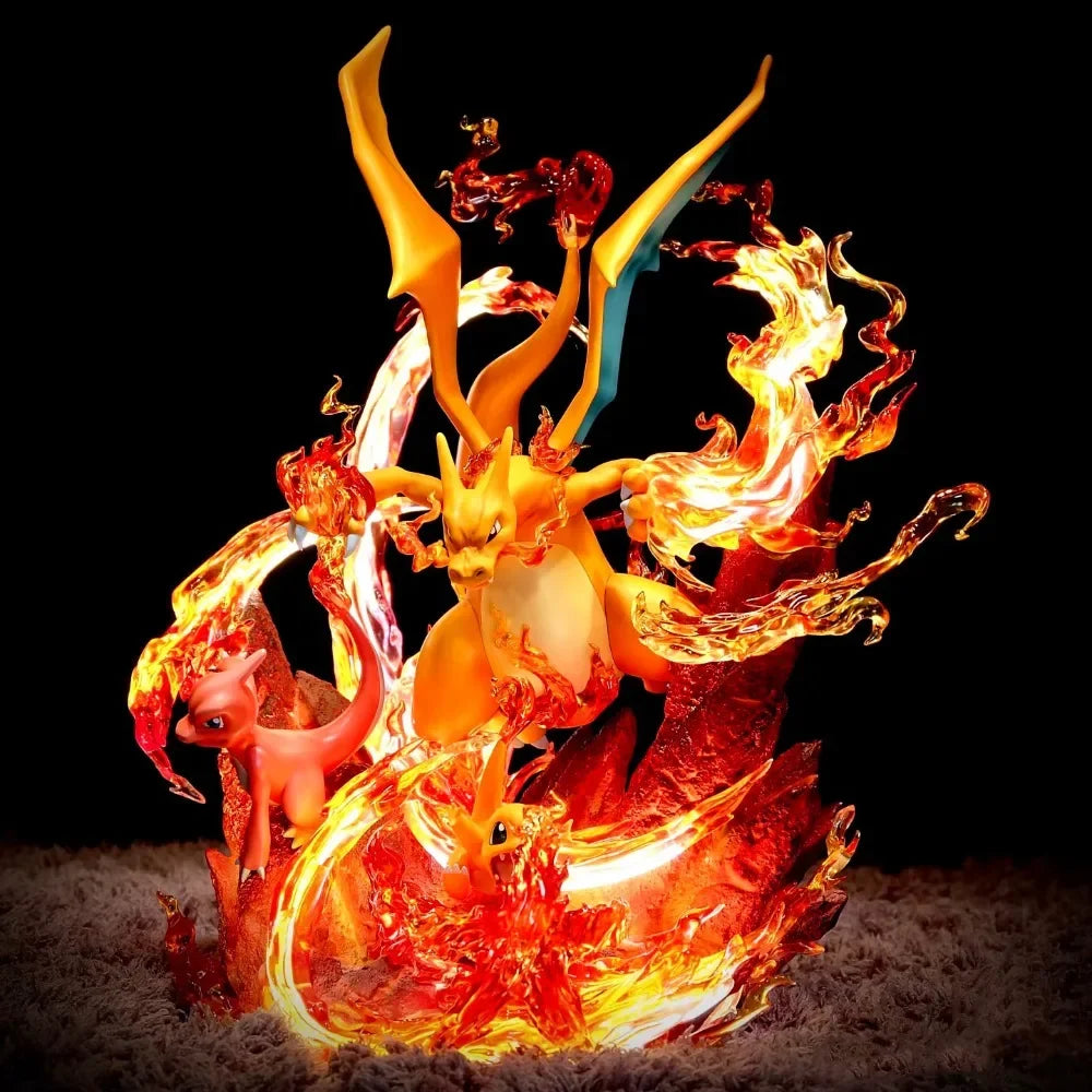 Statue Figurine Pokémon Évolution Dracaufeu - Effet Flamme Céleste (30cm)