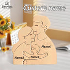 Statuette Silhouette Famille en Bois Personnalisée – Puzzle Décoratif Parents & Enfant