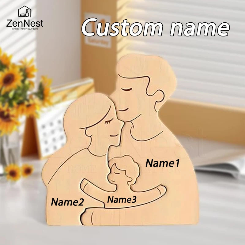 Statuette Silhouette Famille en Bois Personnalisée – Puzzle Décoratif Parents & Enfant