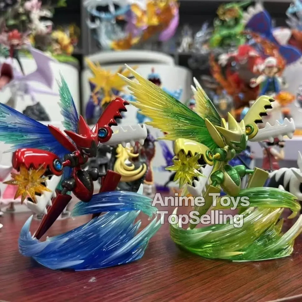 Figurine Pokémon de Cizayox en pleine attaque avec des effets d'énergie dynamiques et un socle détaillé.