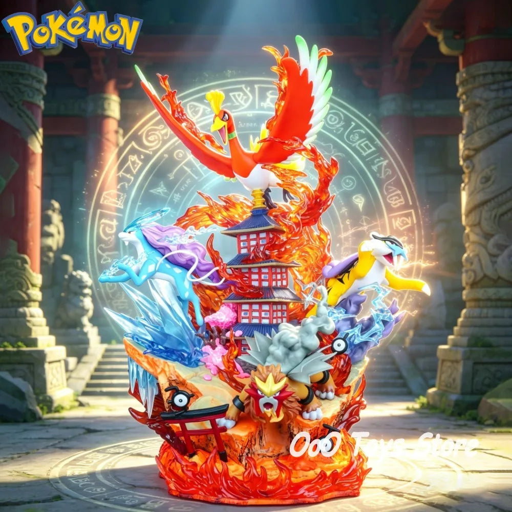 Statue Figurine Pokémon Ho-Oh & Fauves Légendaires - Effet Temple Céleste
