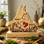 Puzzle Familial Loup en Bois Personnalisable – Statuette Décorative Prénoms Gravés