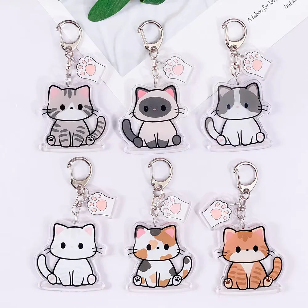 Porte-Clés Chat Acrylique Transparent – Pendentif Sac Dessin Animé & Félins
