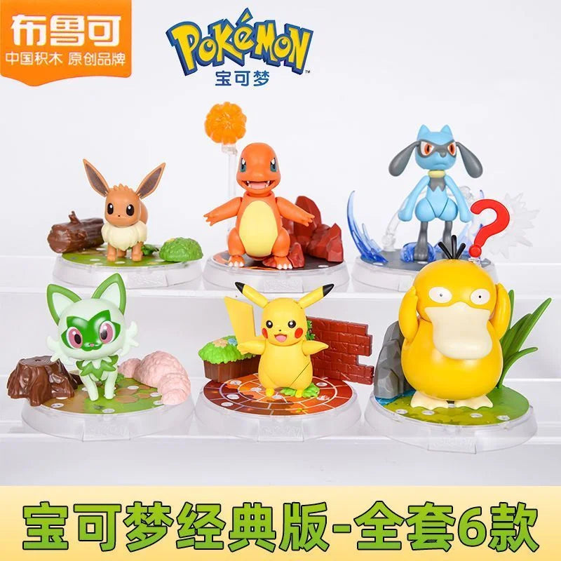 Figurines Pokémon sur socles thématiques représentants divers Pokémon populaires dans leur environnement