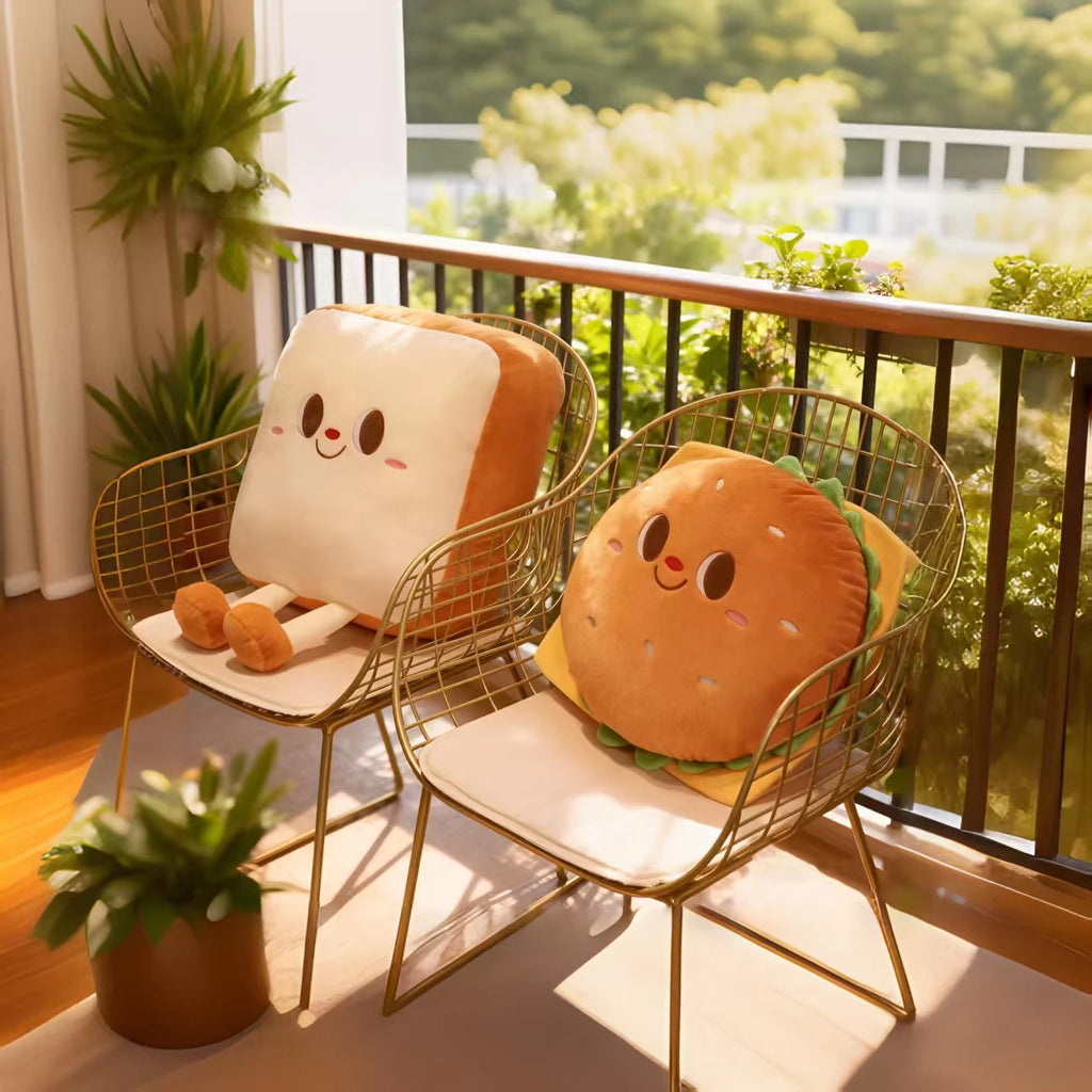 Coussin Peluche Fast-Food Kawaii – Doudou Pain de Mie, Cuisse de Poulet & Burger