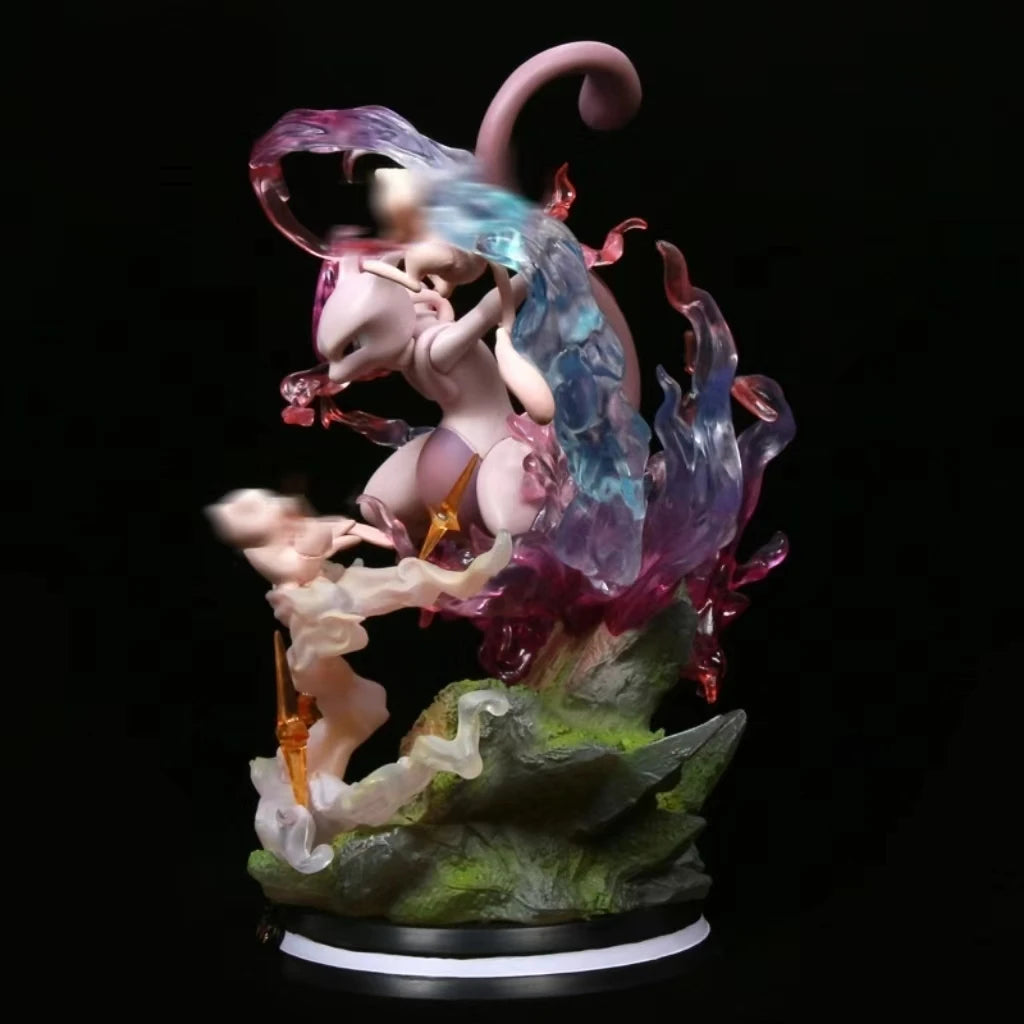 Statues de collection premium représentant divers Pokémon emblématiques accompagnés de socles et d'effets d'attaque spectaculaires.