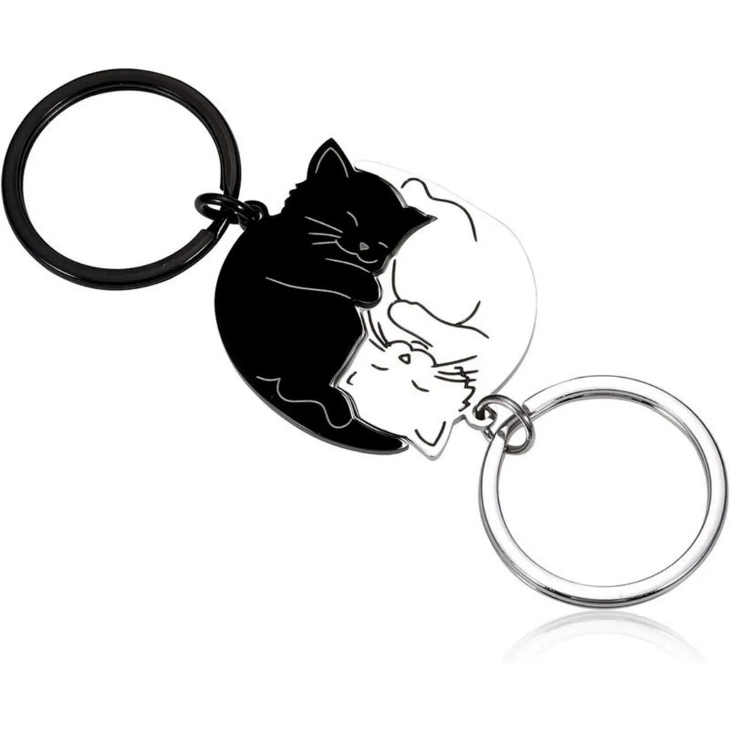 Duo Porte-Clés Chats Yin Yang Noir & Blanc – Pendentif Couple & Équilibre