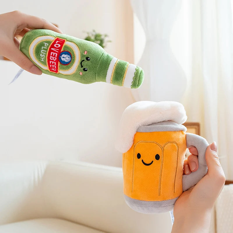 Peluche Chope de Bière & Tonneau Mousse – Doudou Kawaii Rigolo Boisson