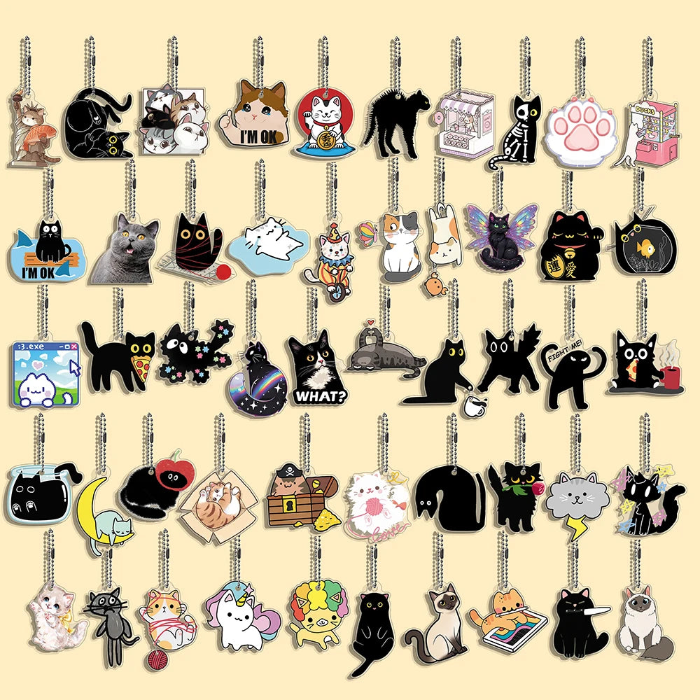 Lot Porte-Clés Chats Memes Internet – Pendentifs Illustration Chat Mignon & Drôle