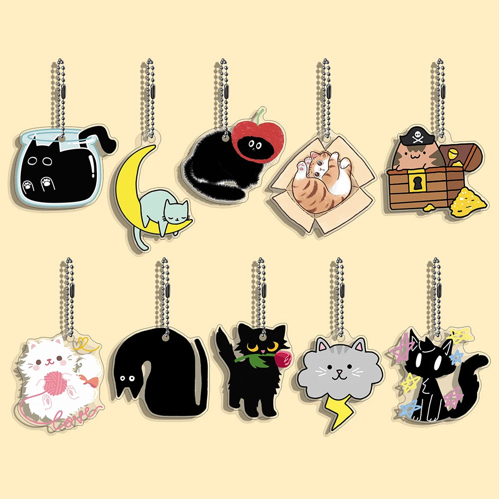 Lot Porte-Clés Chats Memes Internet – Pendentifs Illustration Chat Mignon & Drôle
