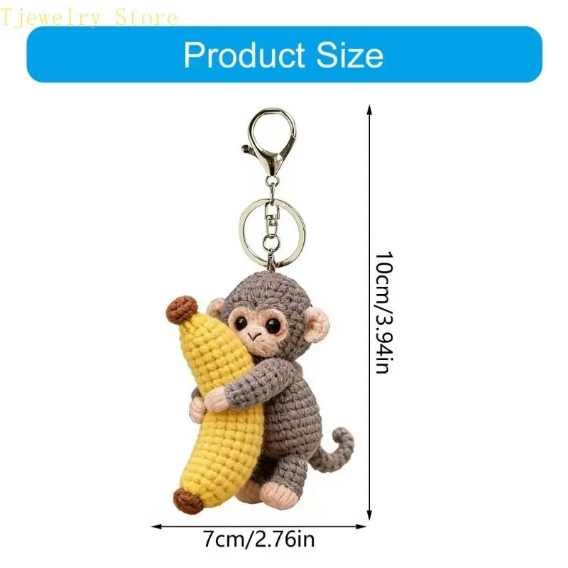 Porte-Clés Singe Tricoté avec Banane – Pendentif Crochet Fait Main Kawaii