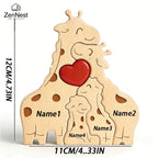 Puzzle Familial Girafes en Bois Personnalisé – Statuette Décorative Prénoms Gravés