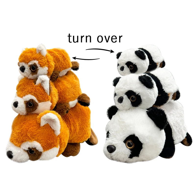 Peluche Reversible Panda & Panda Rouge – Doudou 2-en-1 Double Face