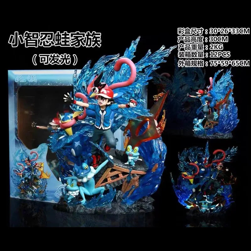 Statue Figurine Pokémon Sacha & Amphinobi - Effet Shuriken d'Eau