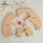 Statuette Ours Famille en Bois Personnalisée – Puzzle Décoratif Gravé Prénoms