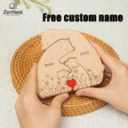 Statuette Ours Famille en Bois Personnalisée – Puzzle Décoratif Gravé Prénoms