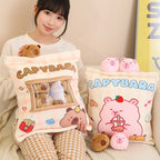 Coussin Capybara Sachet Transparent – Oreiller Rempli de Mini Doudous