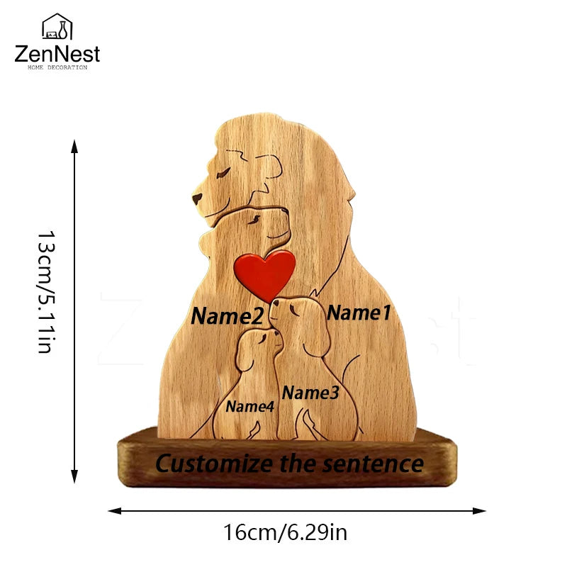 Statuette Lions Famille en Bois Personnalisée – Puzzle Décoratif Cœur & Noël