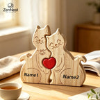 Puzzle Familial Chats en Bois Personnalisable – Statuette Décorative Prénoms Gravés