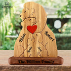 Statuette Lions Famille en Bois Personnalisée – Puzzle Décoratif Cœur & Noël