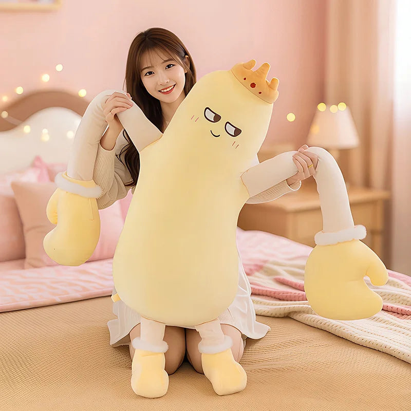 Peluche Banane Rigolote avec Couronne – Coussin Fruit Mangue Original Expressif