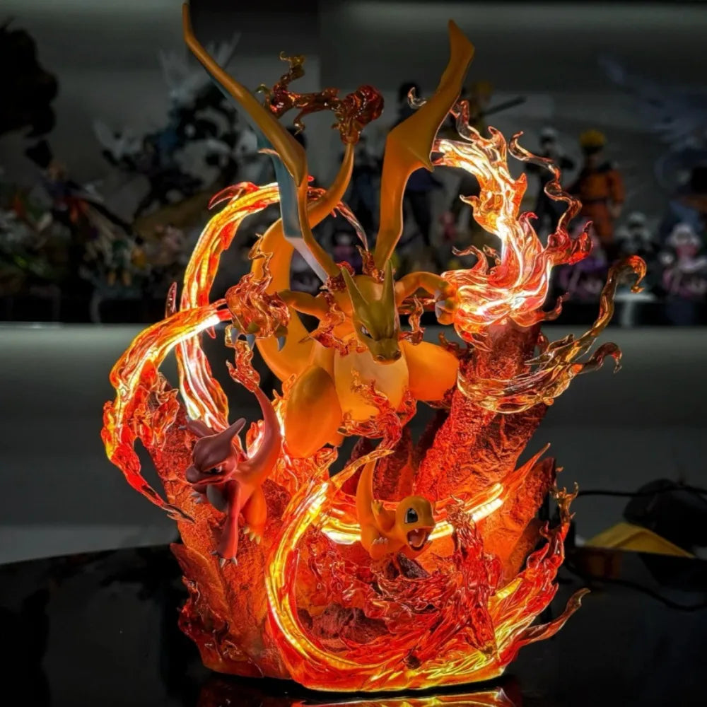 Statue Figurine Pokémon Évolution Dracaufeu - Effet Flamme Céleste (30cm)