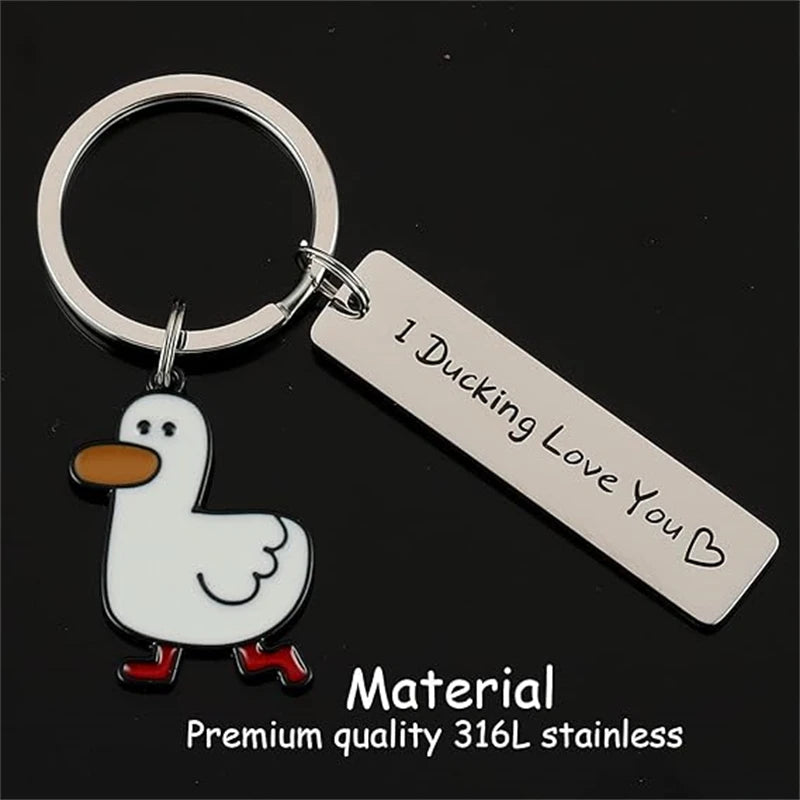 Porte-Clés Canard Rigolo avec Message – Pendentif Métal Humour Couple