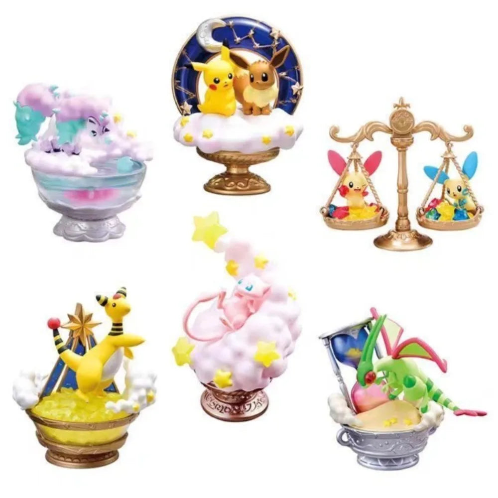 Lot de figurines Pokémon de collection avec des effets visuels d'attaques de feu, d'électricité et d'eau