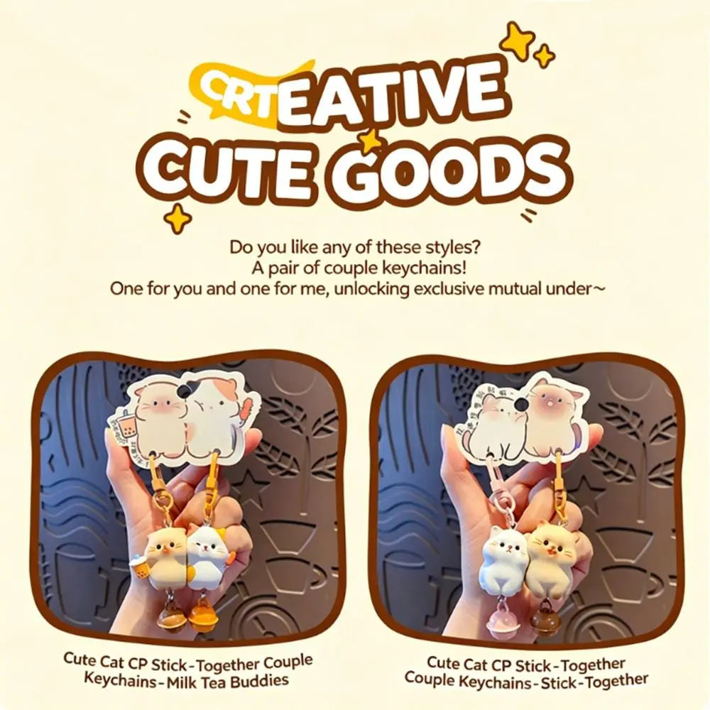 Duo Porte-Clés Chats Gourmands – Pendentif Sac Bubble Tea & Glace