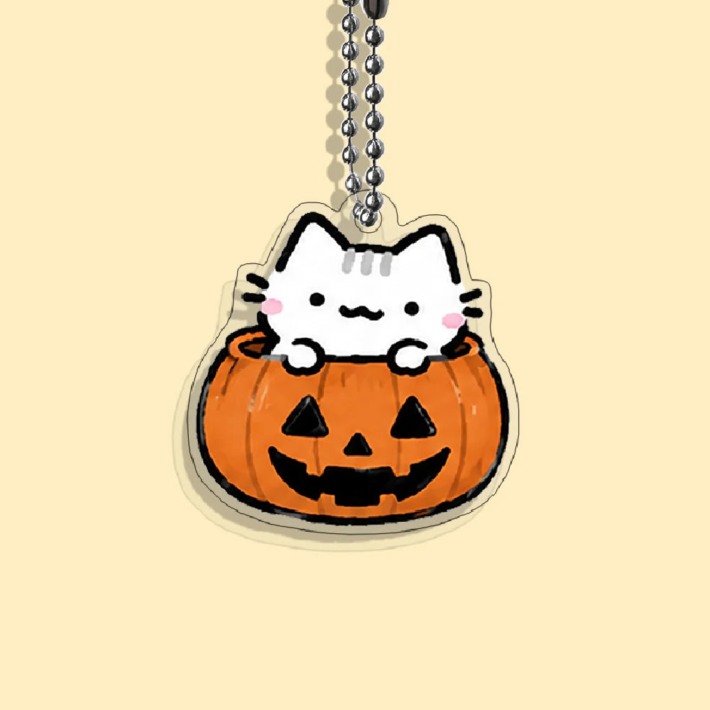 Lot Porte-Clés Chats Halloween – Pendentifs Citrouille, Fantôme & Sorcière Kawaii