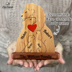 Statuette Lions Famille en Bois Personnalisée – Puzzle Décoratif Cœur & Noël