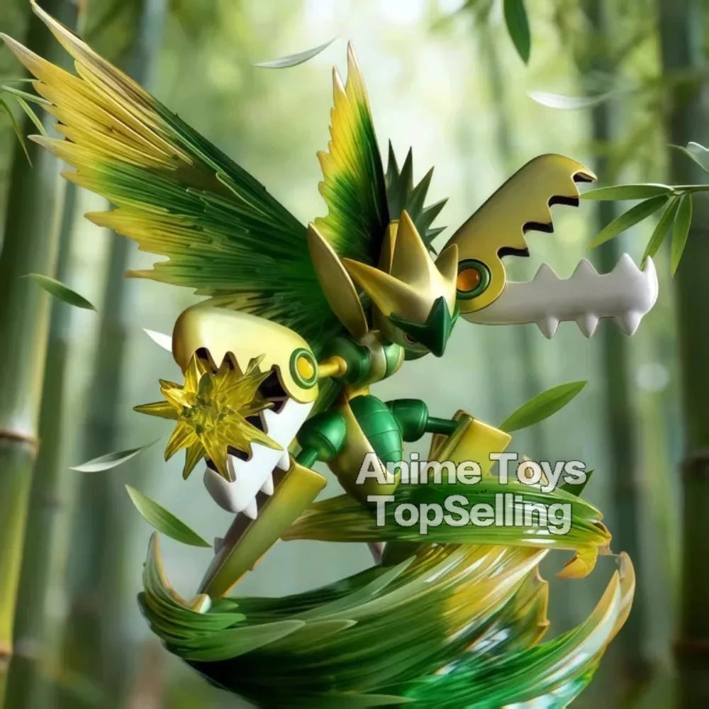 Figurine Pokémon de Cizayox en pleine attaque avec des effets d'énergie dynamiques et un socle détaillé.