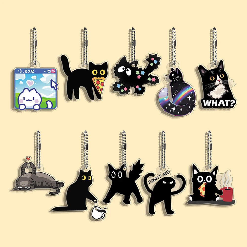 Lot Porte-Clés Chats Memes Internet – Pendentifs Illustration Chat Mignon & Drôle