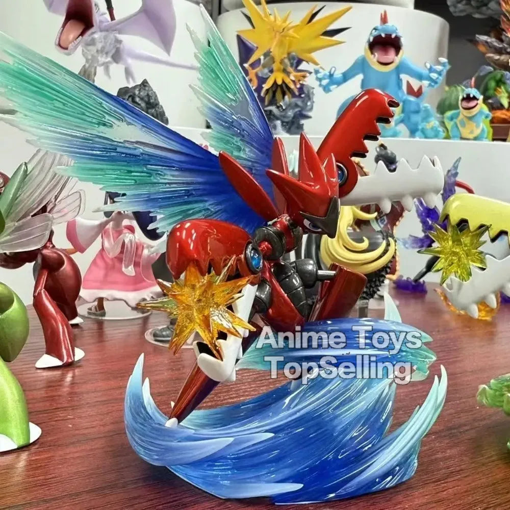 Figurine Pokémon de Cizayox en pleine attaque avec des effets d'énergie dynamiques et un socle détaillé.