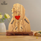 Statuette Lions Famille en Bois Personnalisée – Puzzle Décoratif Cœur & Noël