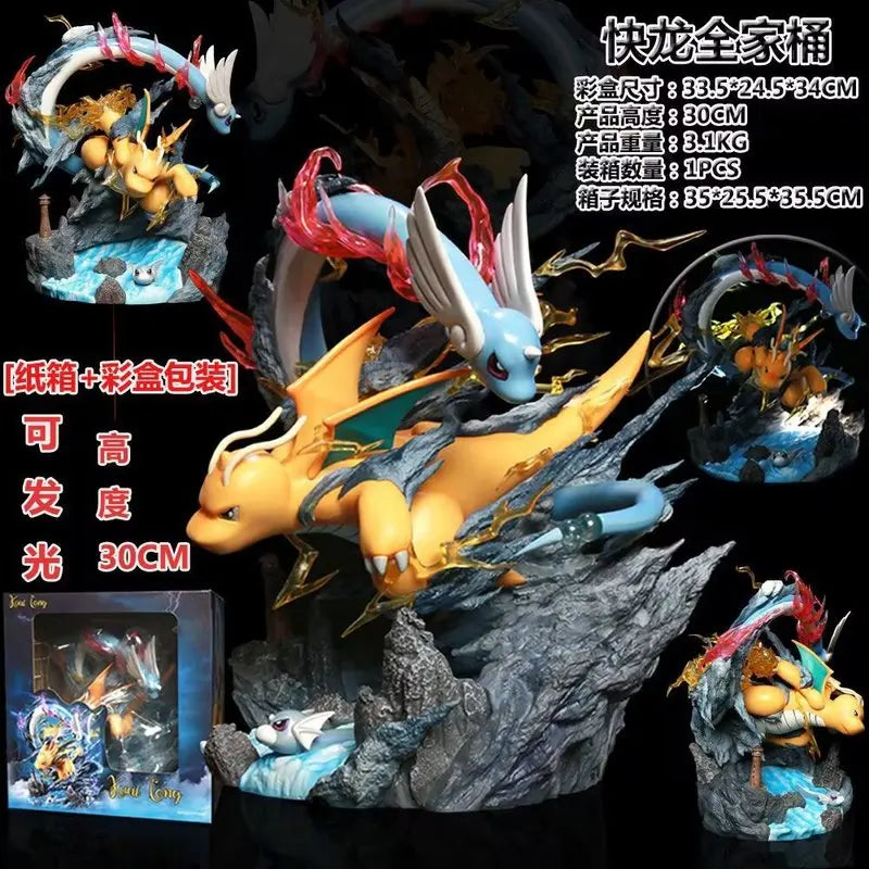 Statue Figurine Pokémon Évolution Dracolosse - Minidraco & Draco (30cm)