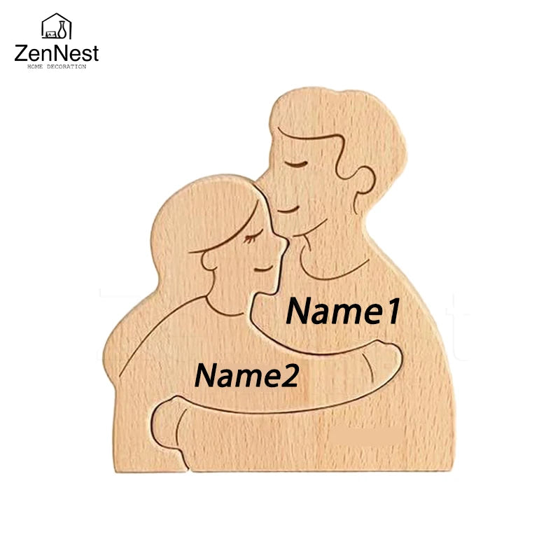 Statuette Silhouette Famille en Bois Personnalisée – Puzzle Décoratif Parents & Enfant