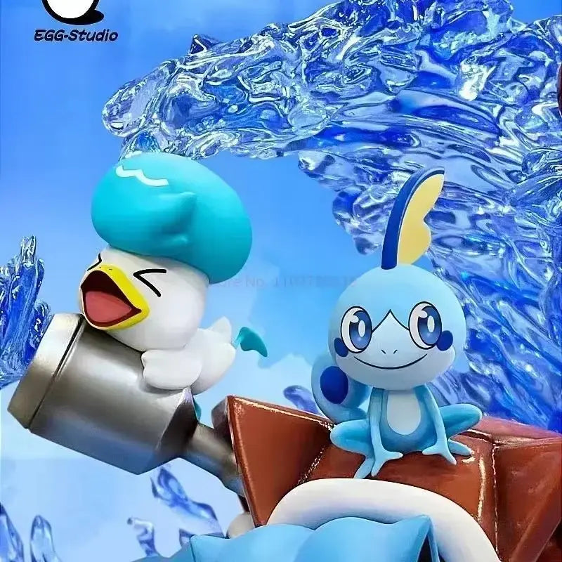 Grand diorama d'exception avec vitrine de protection, représentant la famille d'évolution de Carapuce et de magnifiques effets d'eau dynamiques