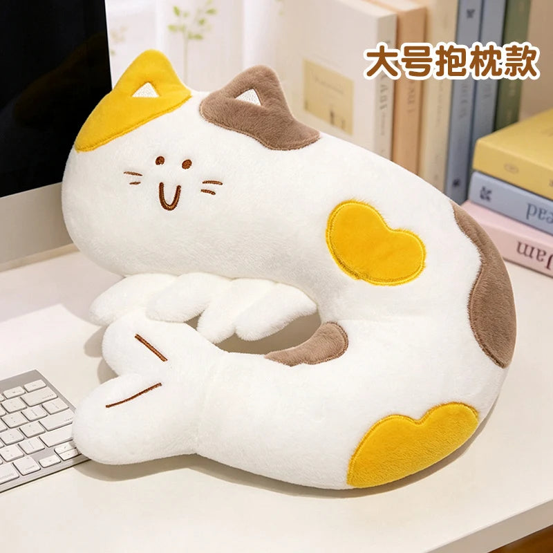 Peluche Chat Incurvée Forme crevette – Coussin de Nuque Moelleux Animaux