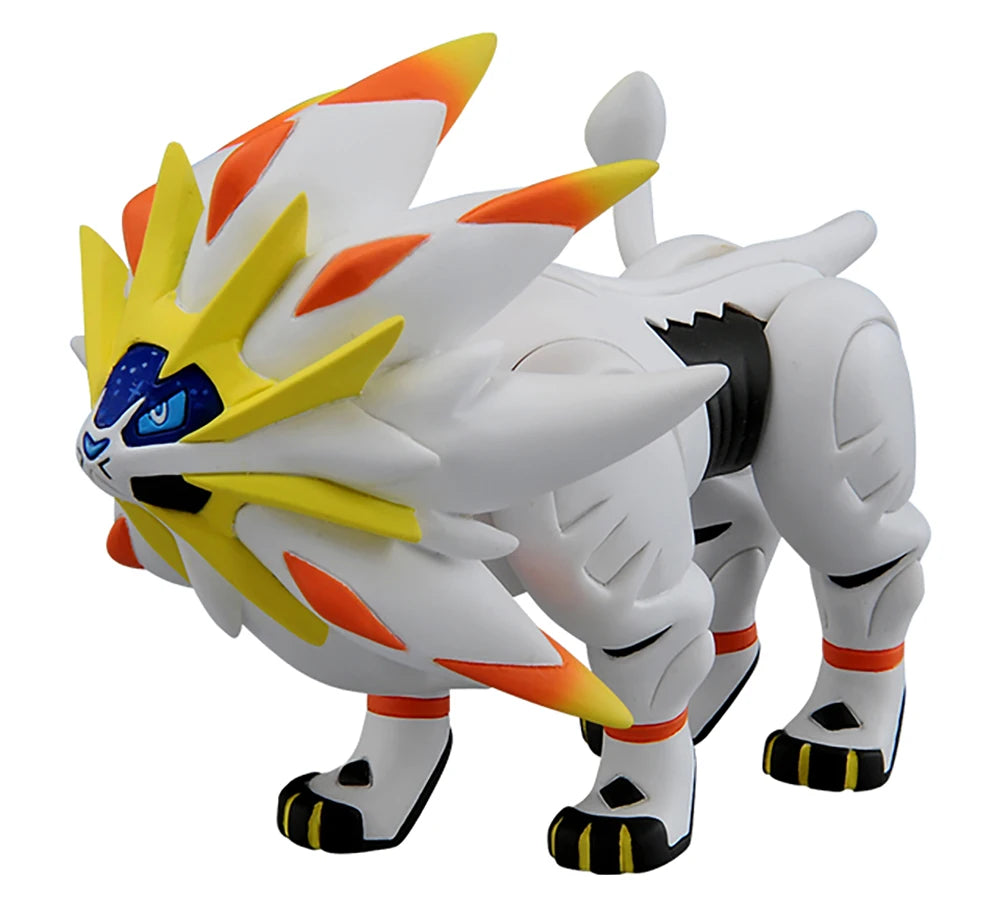 Figurine Pokémon officielle de Solgaleo et Lunala, emblèmes du Soleil et de la Lune.