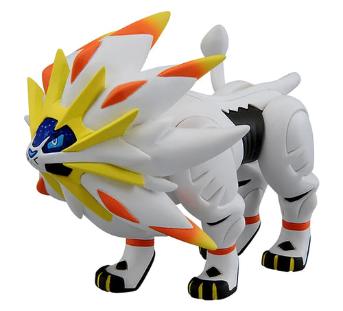 Figurine Pokémon officielle de Solgaleo et Lunala, emblèmes du Soleil et de la Lune.