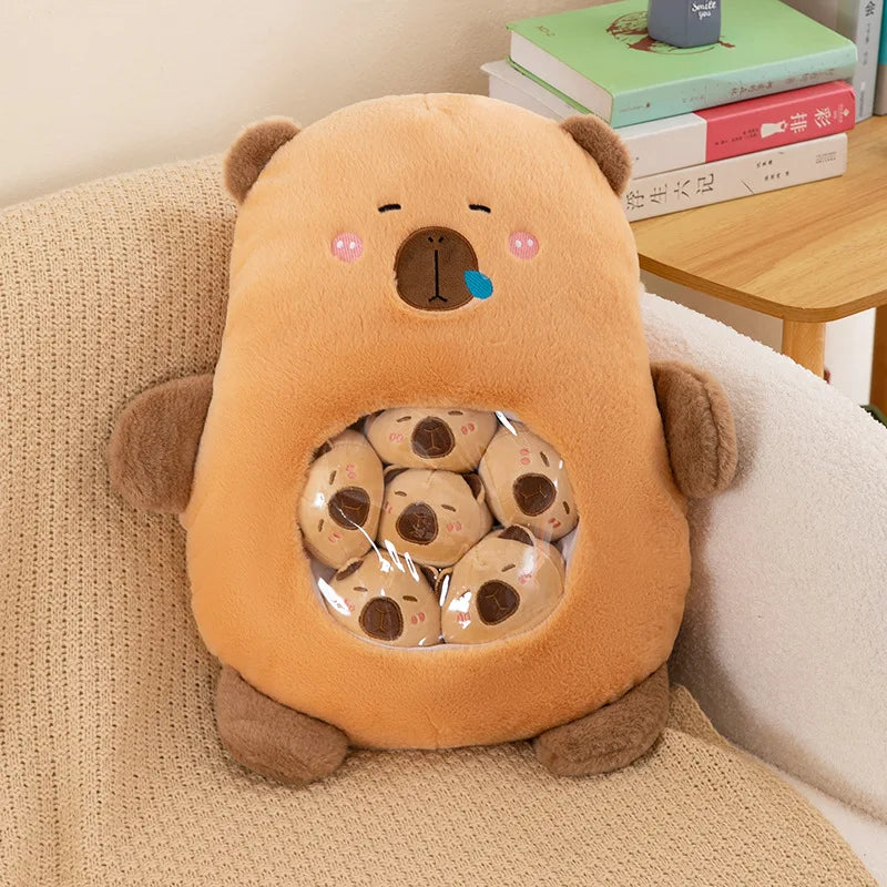 Coussin Peluche Fenêtre Transparente – Doudou Rempli de Mini Poupées Panda & Animaux