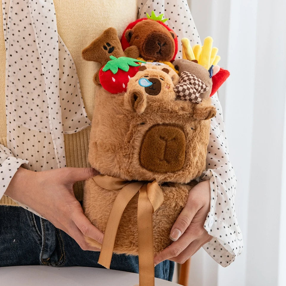 Bouquet de Peluches Capybara & Animaux – Emballage Cadeau Original Saint-Valentin