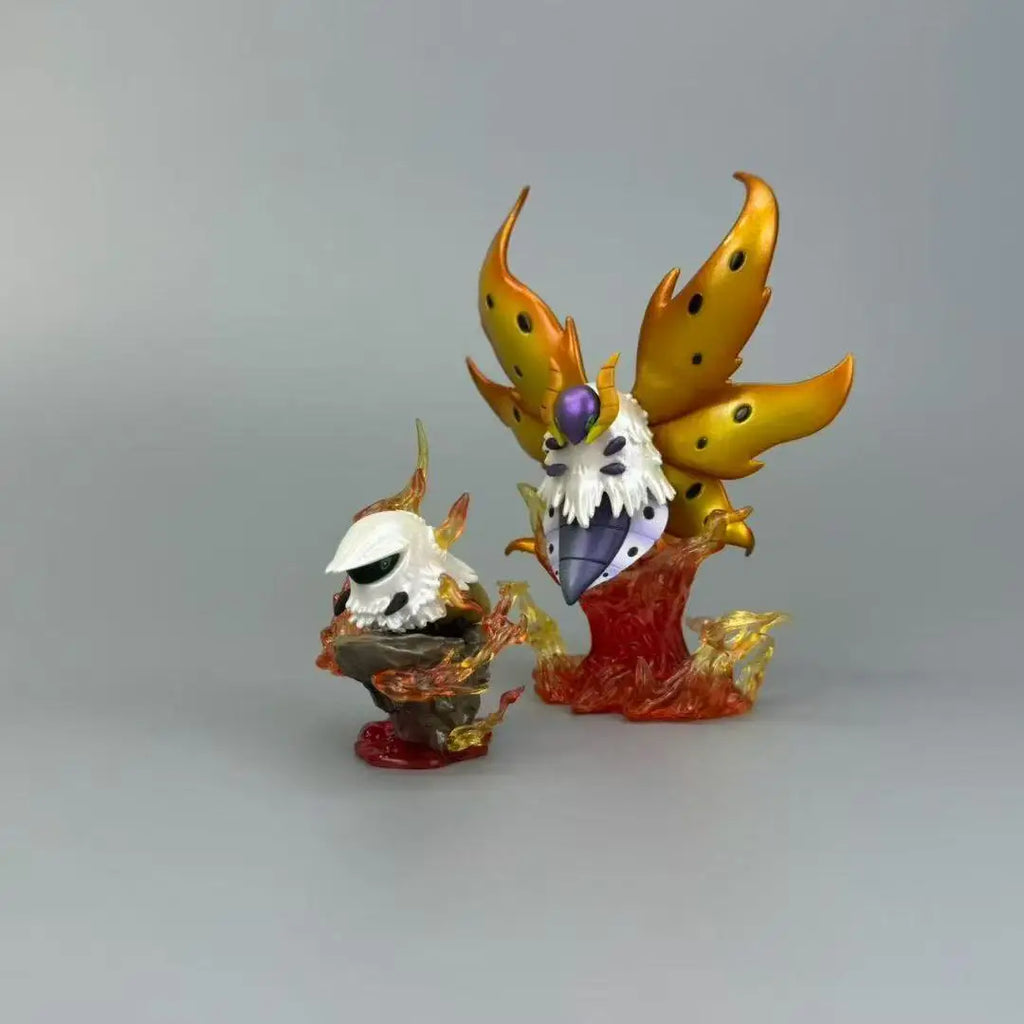 Ensemble de figurines Pokémon détaillées comprenant Pyronille et son évolution Pyrax avec effets de flammes.