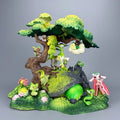 Grand diorama Pokémon sur le thème de la nature représentant un arbre majestueux avec plusieurs Pokémon de type Plante intégrés sur un environnement naturel