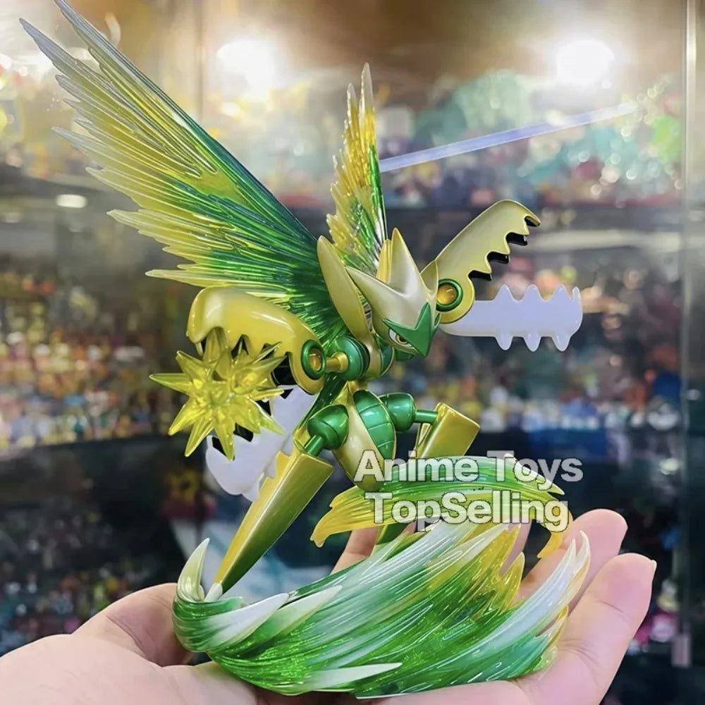 Figurine Pokémon de Cizayox en pleine attaque avec des effets d'énergie dynamiques et un socle détaillé.
