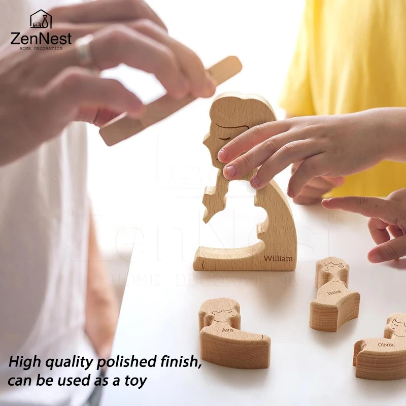 Statuette Silhouette Famille en Bois Personnalisée – Puzzle Décoratif Parents & Enfant