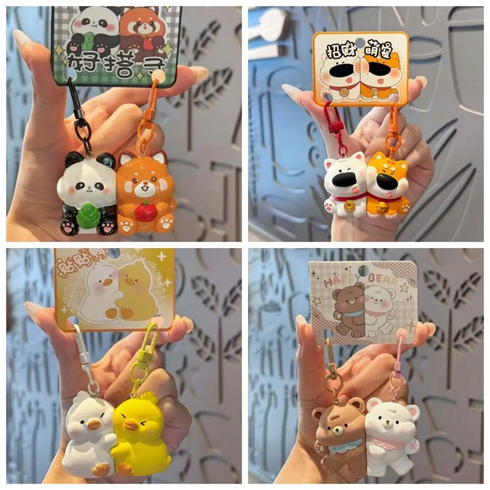 Lot de 2 Porte-Clés Animaux Kawaii – Pendentifs Panda, Canard & Chat en Résine