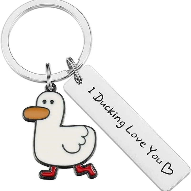 Porte-Clés Canard Rigolo avec Message – Pendentif Métal Humour Couple