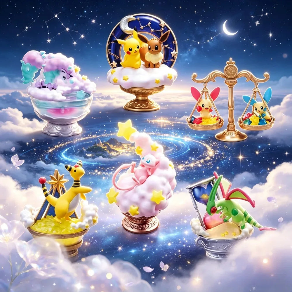 Lot de figurines Pokémon de collection avec des effets visuels d'attaques de feu, d'électricité et d'eau
